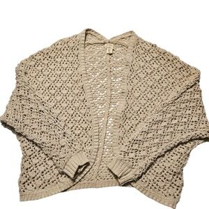 Artelier Nicole Miller Beige Crochet Knit Open Front Cardigan Large L Women‎